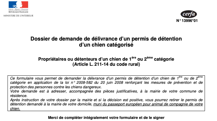 Le permis de détention d'un am staff